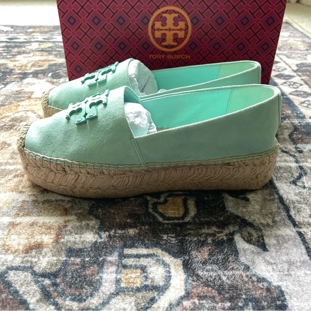 Tory Burch‎ Everly Platform Soft Aqua Royal Suede Espadrilles